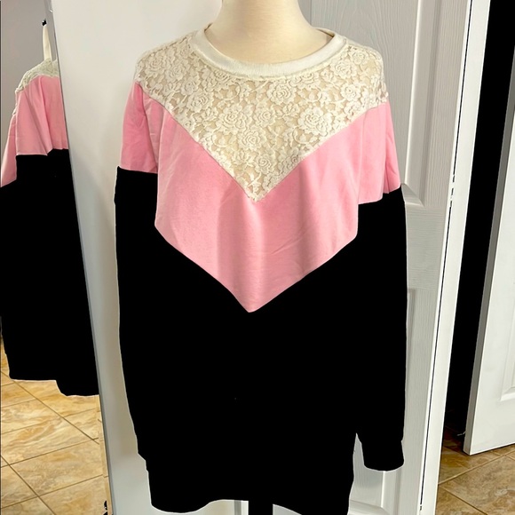 Torrid Pink and Black Lace fleece Sweater - Picture 3 of 8